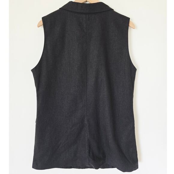 Halston Black Sleeveless Long Blazer Vest Linen Blend Size L - Picture 2 of 3